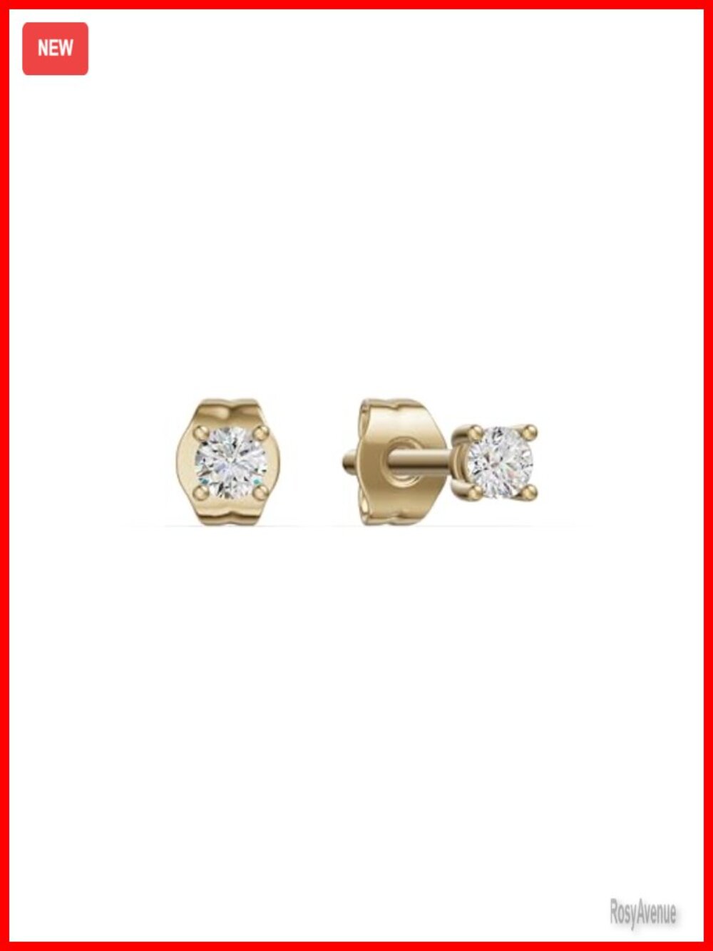 Diamond Stud Earrings Basket Set 24K Gold Vermeil Sterling Silver Push Back